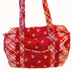Ten Bears Red Quilted Duffle Bag Cotton VTG Y2K Plaid Floral Overnight Travel Gy